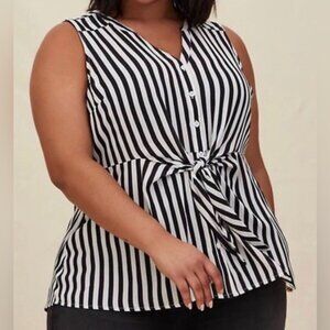 Torrid Georgette Stripes Nautical Sleeves Button Front Blouse